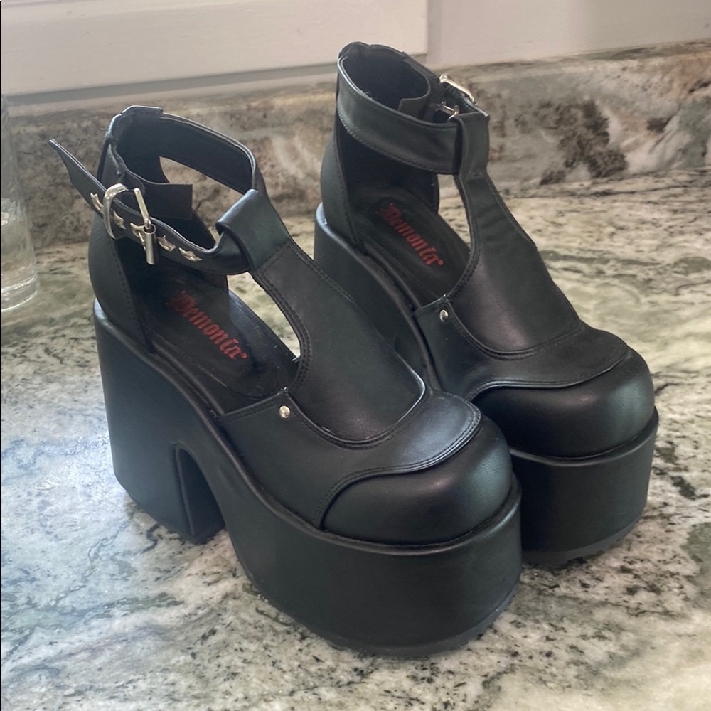 Demonia Black Chunky Platform Shoes